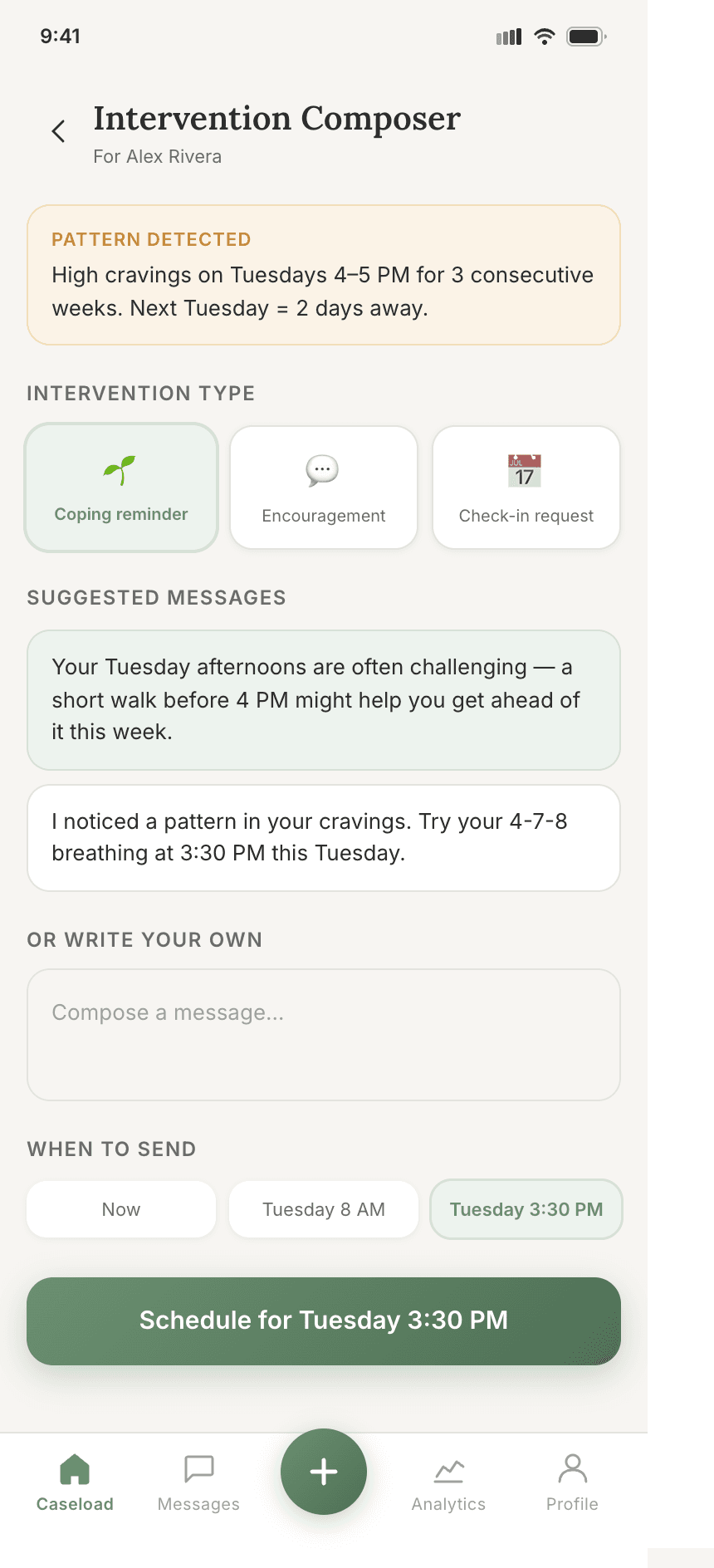 Clinician intervention screen
