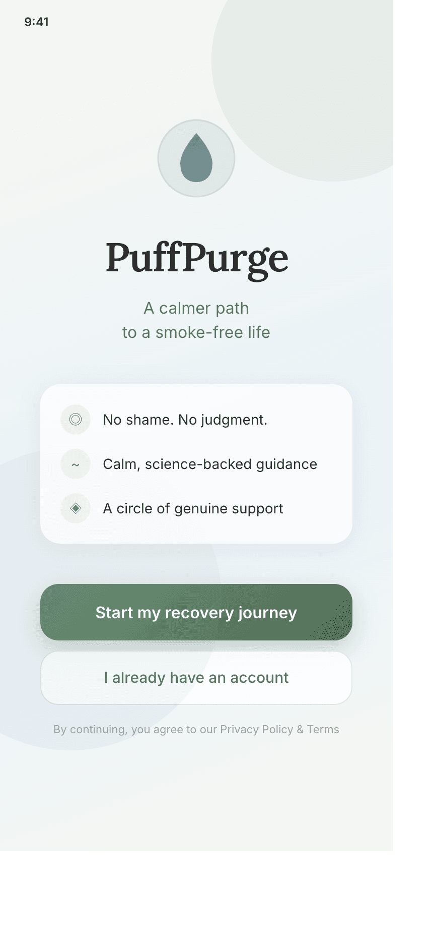PuffPurge welcome screen redesign preview
